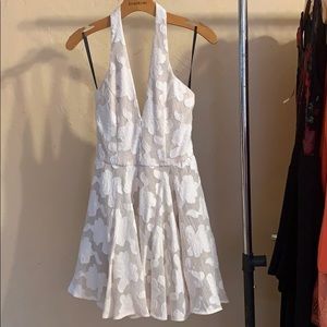 Bebe Halter Top White Printed Dress